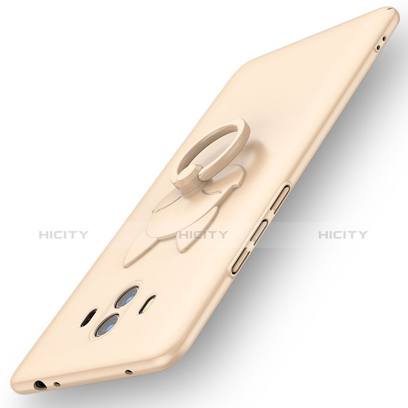 Custodia Plastica Rigida Cover Opaca con Anello Supporto A01 per Huawei Mate 10 Oro