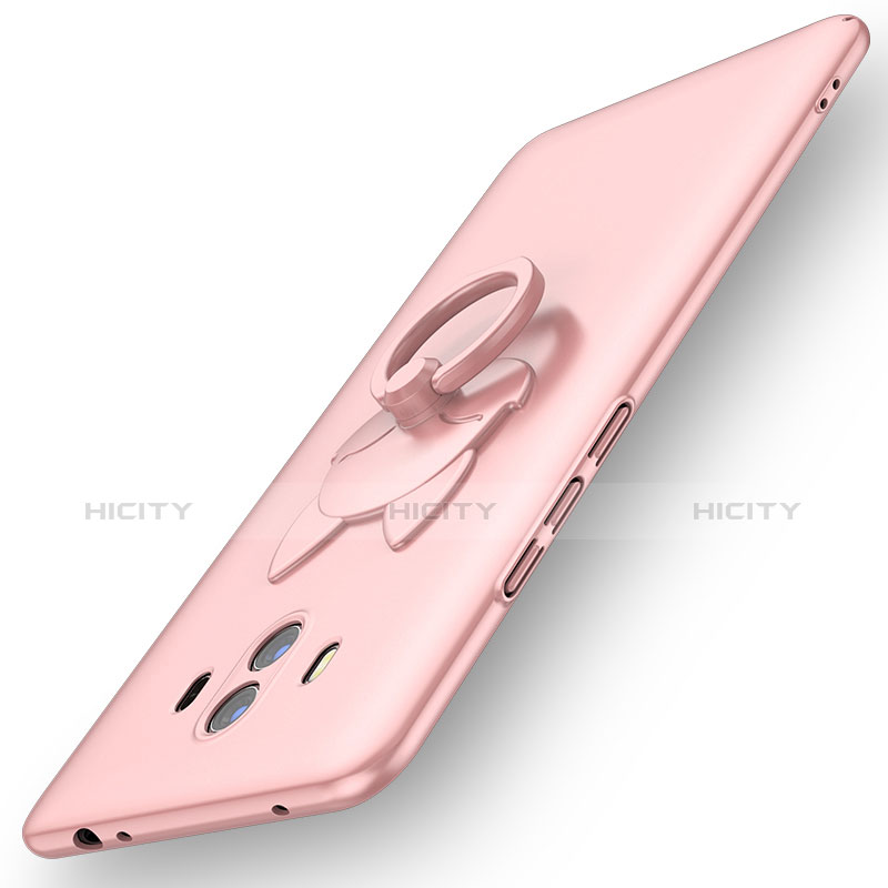 Custodia Plastica Rigida Cover Opaca con Anello Supporto A01 per Huawei Mate 10 Oro Rosa