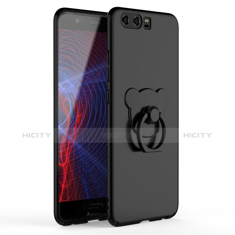 Custodia Plastica Rigida Cover Opaca con Anello Supporto A01 per Huawei P10 Nero