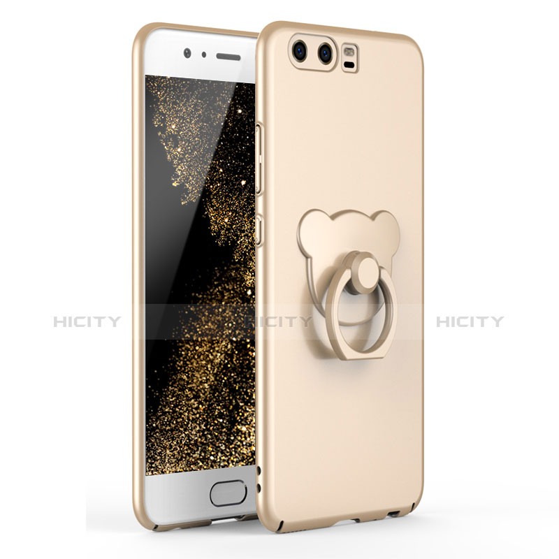 Custodia Plastica Rigida Cover Opaca con Anello Supporto A01 per Huawei P10 Oro