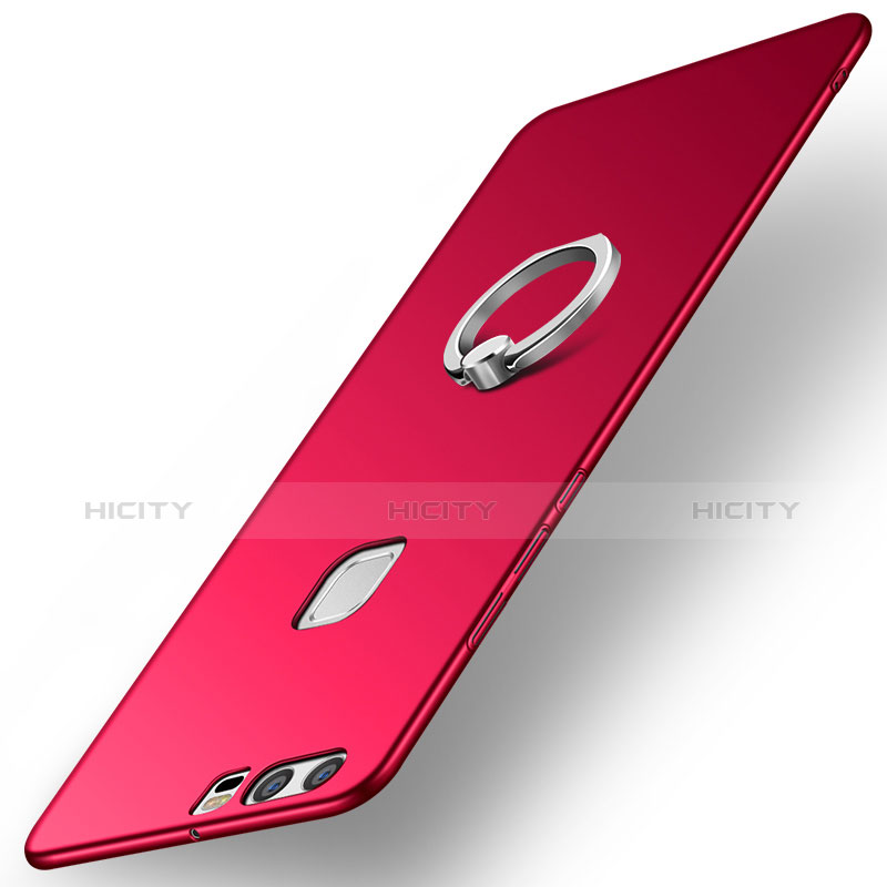 Custodia Plastica Rigida Cover Opaca con Anello Supporto A01 per Huawei P9 Plus Rosso