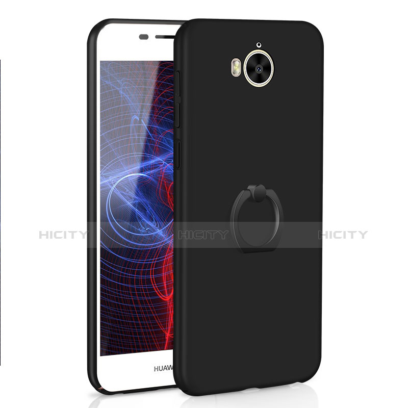 Custodia Plastica Rigida Cover Opaca con Anello Supporto A01 per Huawei Y6 (2017) Nero