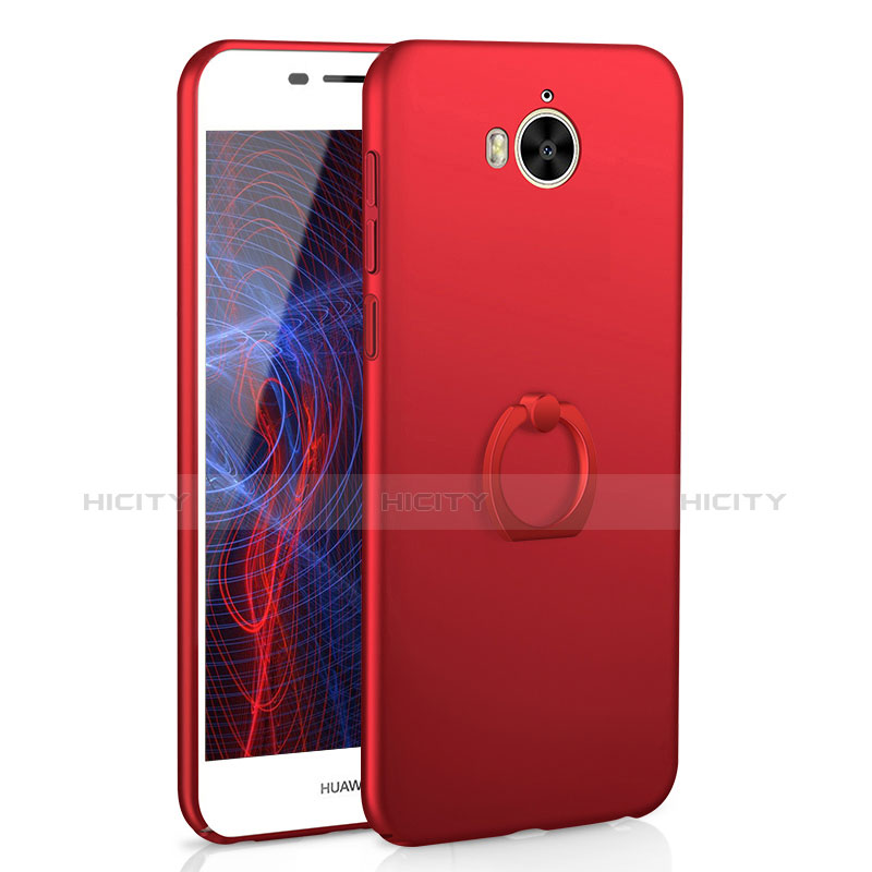 Custodia Plastica Rigida Cover Opaca con Anello Supporto A01 per Huawei Y6 (2017) Rosso