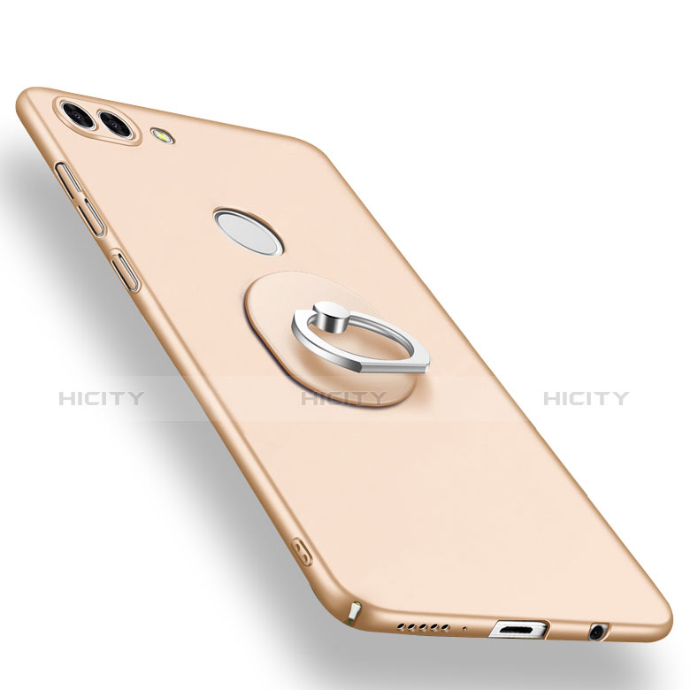 Custodia Plastica Rigida Cover Opaca con Anello Supporto A01 per Huawei Y9 (2018) Oro