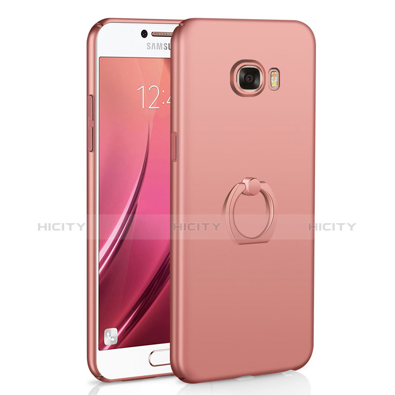 Custodia Plastica Rigida Cover Opaca con Anello Supporto A01 per Samsung Galaxy C5 SM-C5000 Oro Rosa