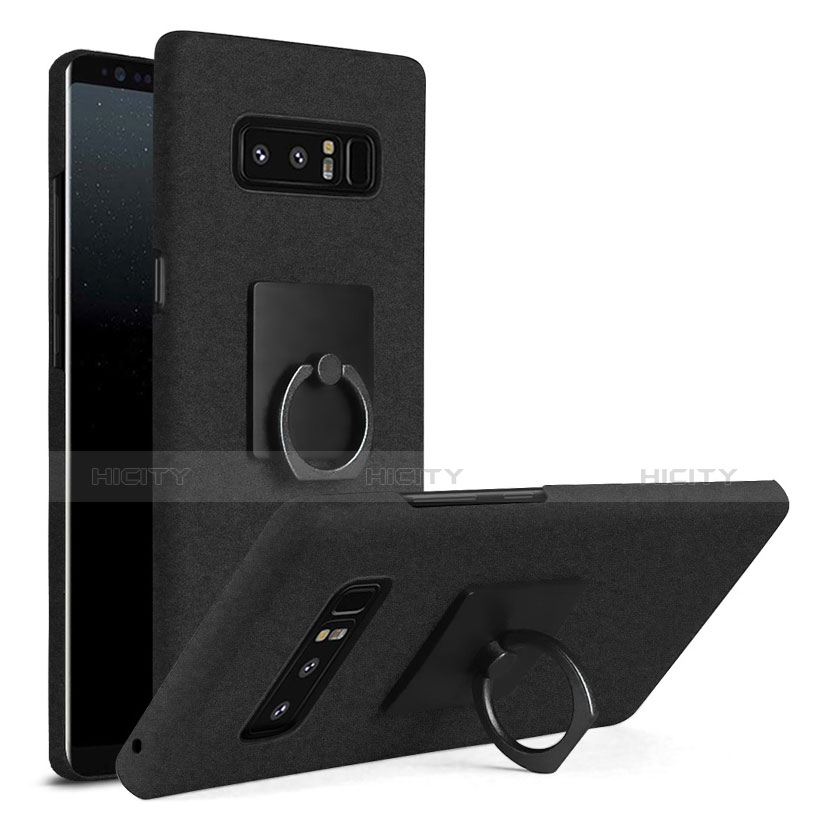 Custodia Plastica Rigida Cover Opaca con Anello Supporto A01 per Samsung Galaxy Note 8 Duos N950F Nero