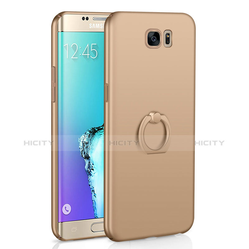 Custodia Plastica Rigida Cover Opaca con Anello Supporto A01 per Samsung Galaxy S6 Edge SM-G925 Oro