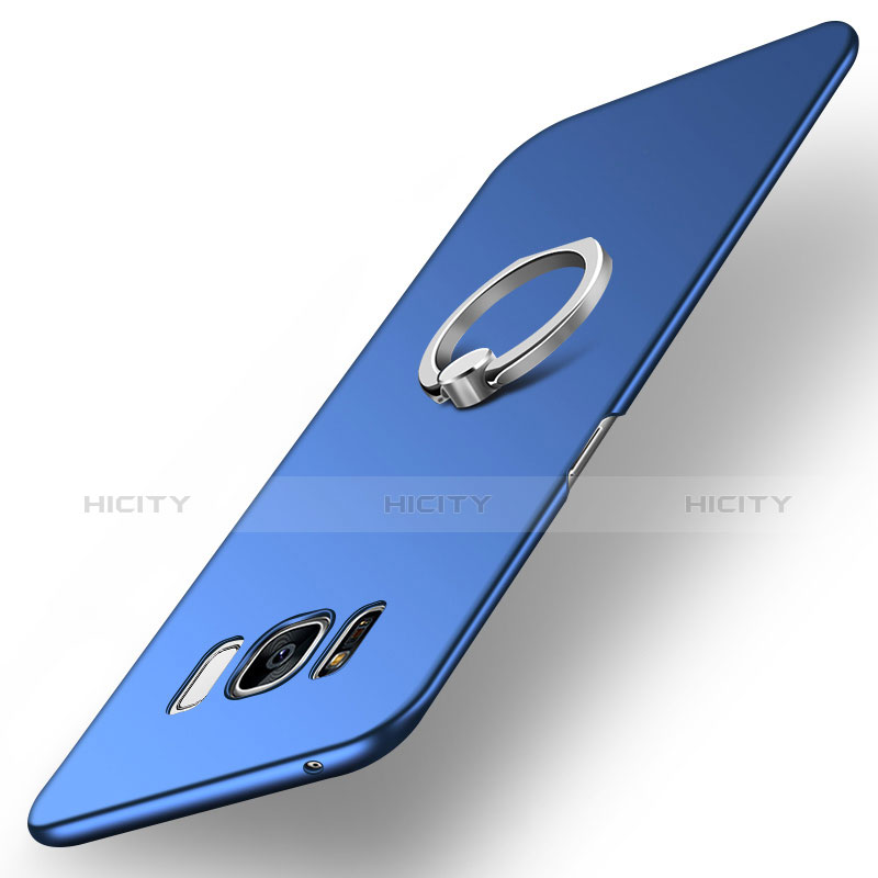 Custodia Plastica Rigida Cover Opaca con Anello Supporto A01 per Samsung Galaxy S7 Edge G935F Blu