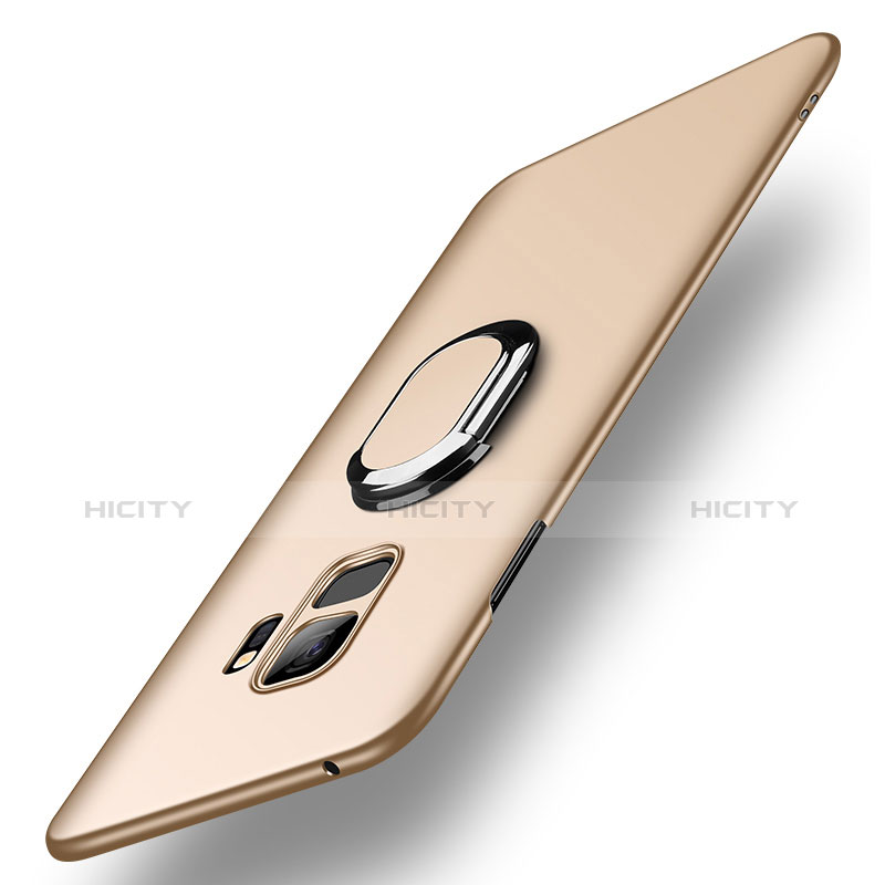Custodia Plastica Rigida Cover Opaca con Anello Supporto A01 per Samsung Galaxy S9 Oro