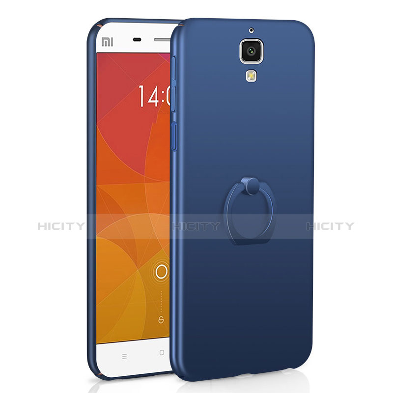 Custodia Plastica Rigida Cover Opaca con Anello Supporto A01 per Xiaomi Mi 4 LTE Blu