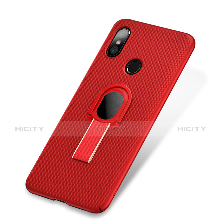 Custodia Plastica Rigida Cover Opaca con Anello Supporto A01 per Xiaomi Mi 8 Rosso