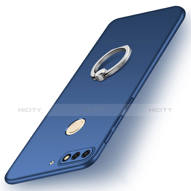 Custodia Plastica Rigida Cover Opaca con Anello Supporto A02 per Huawei Enjoy 8 Blu