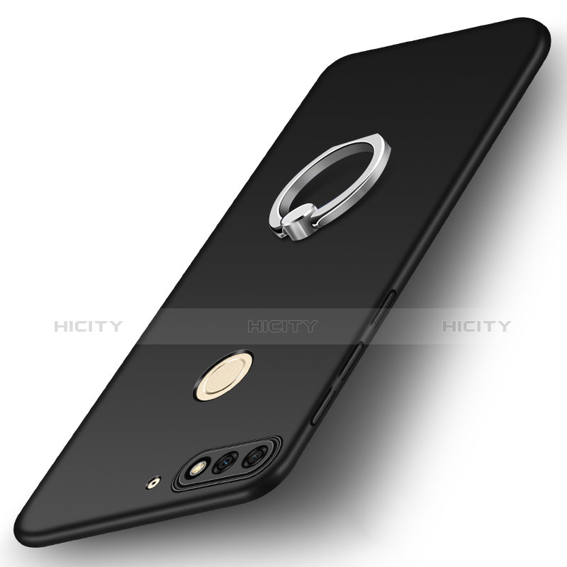 Custodia Plastica Rigida Cover Opaca con Anello Supporto A02 per Huawei Enjoy 8 Nero