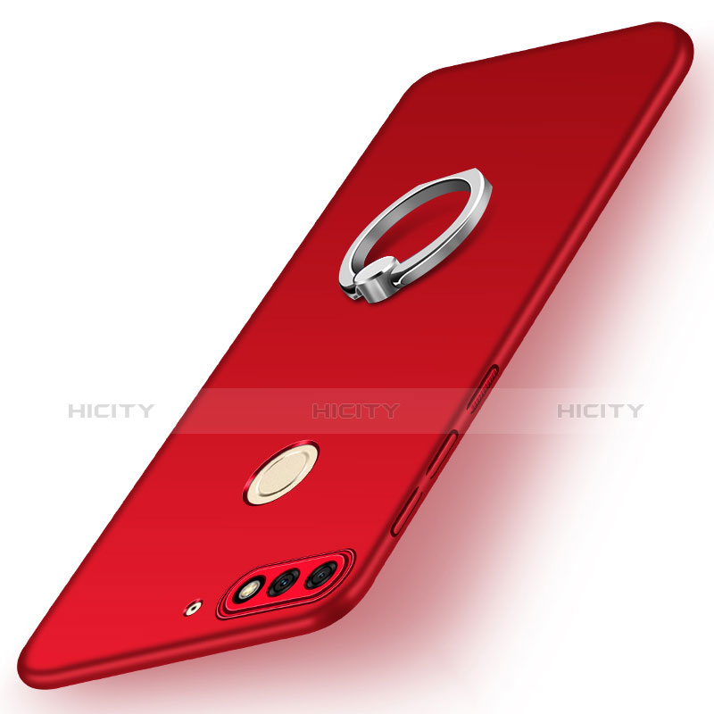 Custodia Plastica Rigida Cover Opaca con Anello Supporto A02 per Huawei Enjoy 8 Rosso