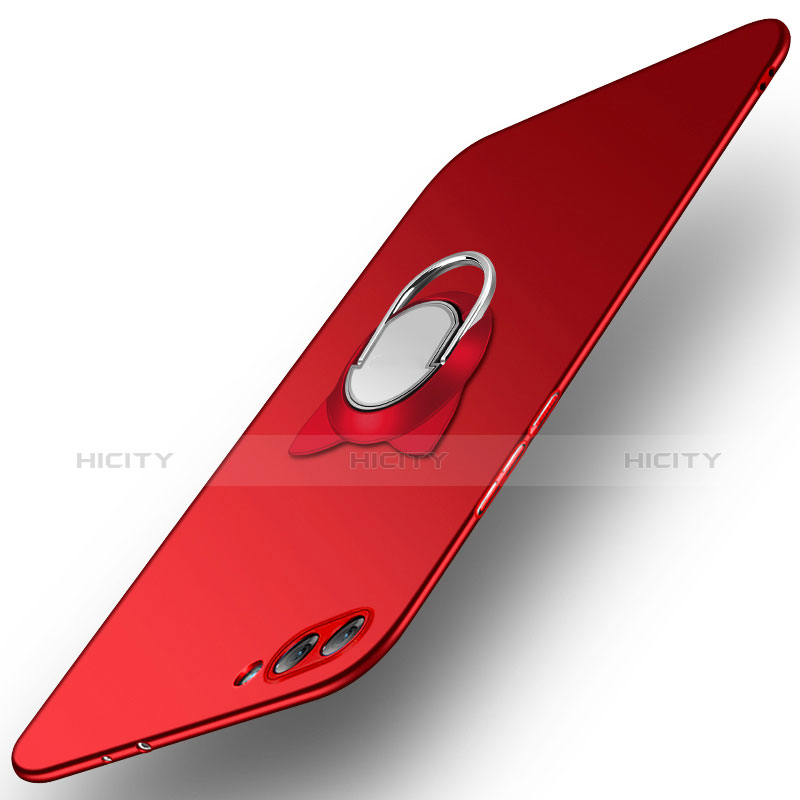 Custodia Plastica Rigida Cover Opaca con Anello Supporto A02 per Huawei Honor V10 Rosso