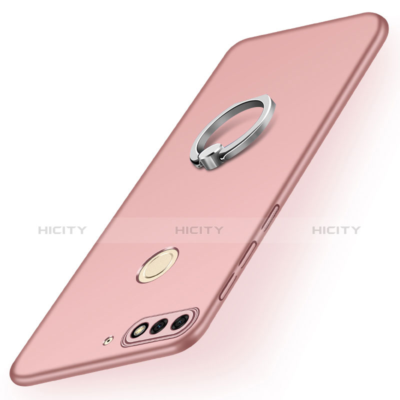 Custodia Plastica Rigida Cover Opaca con Anello Supporto A02 per Huawei Y7 (2018) Oro Rosa