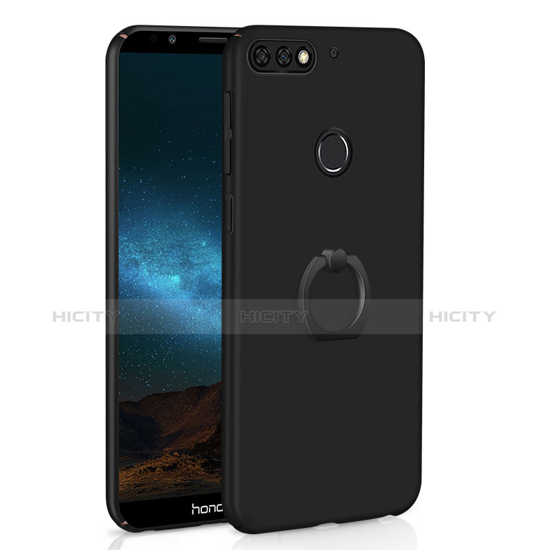 Custodia Plastica Rigida Cover Opaca con Anello Supporto A03 per Huawei Enjoy 8 Nero