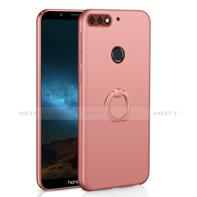 Custodia Plastica Rigida Cover Opaca con Anello Supporto A03 per Huawei Enjoy 8 Oro Rosa