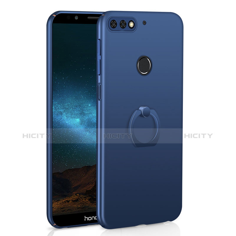 Custodia Plastica Rigida Cover Opaca con Anello Supporto A03 per Huawei Honor 7C Blu