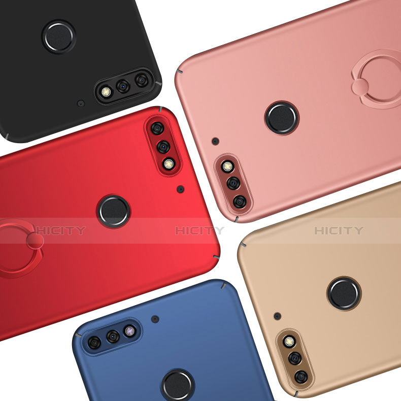 Custodia Plastica Rigida Cover Opaca con Anello Supporto A03 per Huawei Y7 (2018)