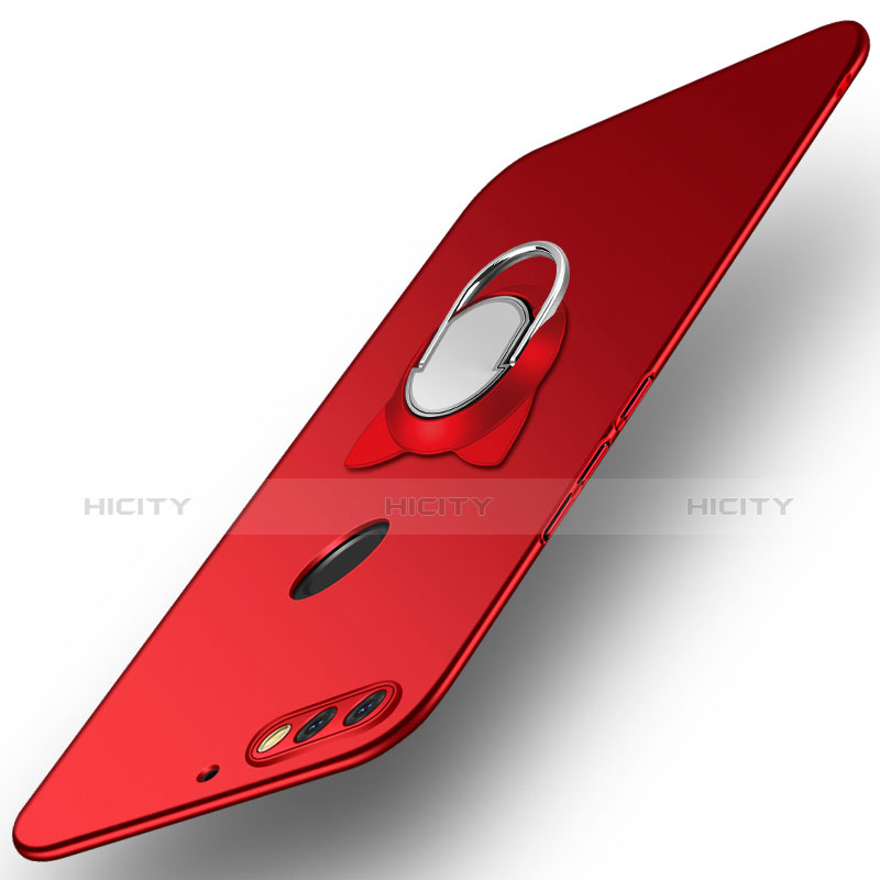 Custodia Plastica Rigida Cover Opaca con Anello Supporto A04 per Huawei Enjoy 8 Rosso