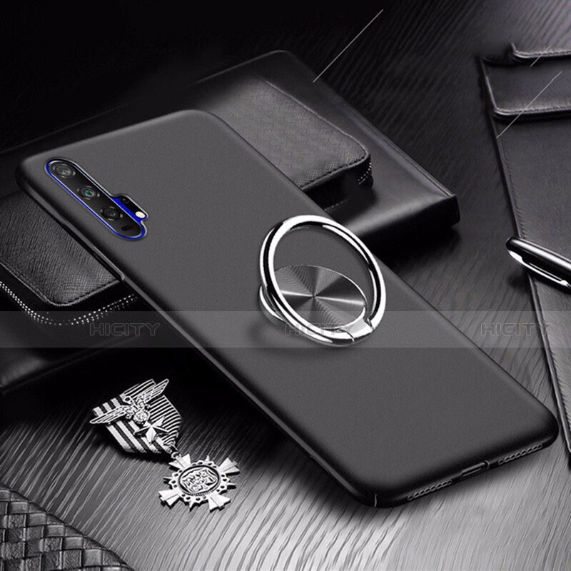 Custodia Plastica Rigida Cover Opaca con Magnetico Anello Supporto A01 per Huawei Honor 20 Pro Nero