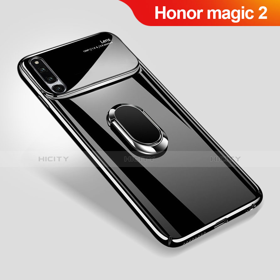 Custodia Plastica Rigida Cover Opaca con Magnetico Anello Supporto A01 per Huawei Honor Magic 2 Nero