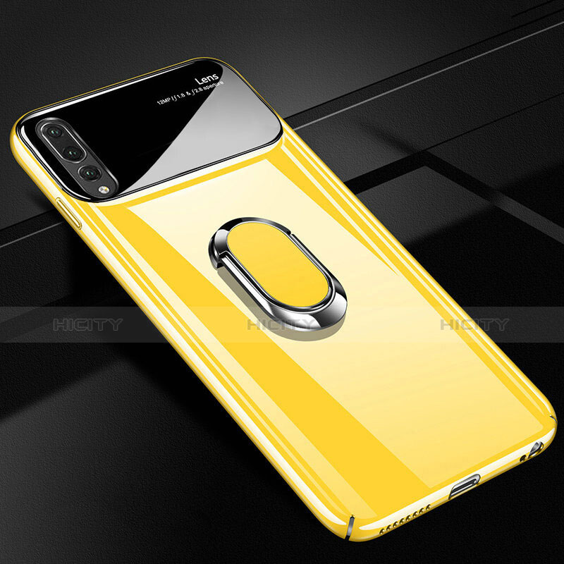 Custodia Plastica Rigida Cover Opaca con Magnetico Anello Supporto A01 per Huawei P20 Pro Giallo