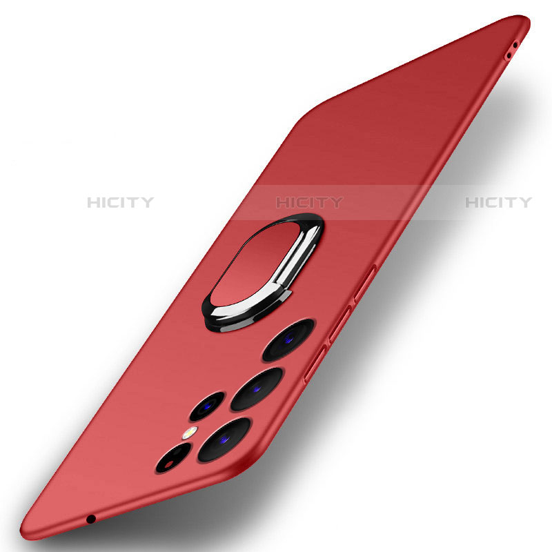 Custodia Plastica Rigida Cover Opaca con Magnetico Anello Supporto A01 per Samsung Galaxy S21 Ultra 5G Rosso