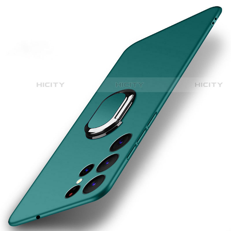 Custodia Plastica Rigida Cover Opaca con Magnetico Anello Supporto A01 per Samsung Galaxy S21 Ultra 5G Verde