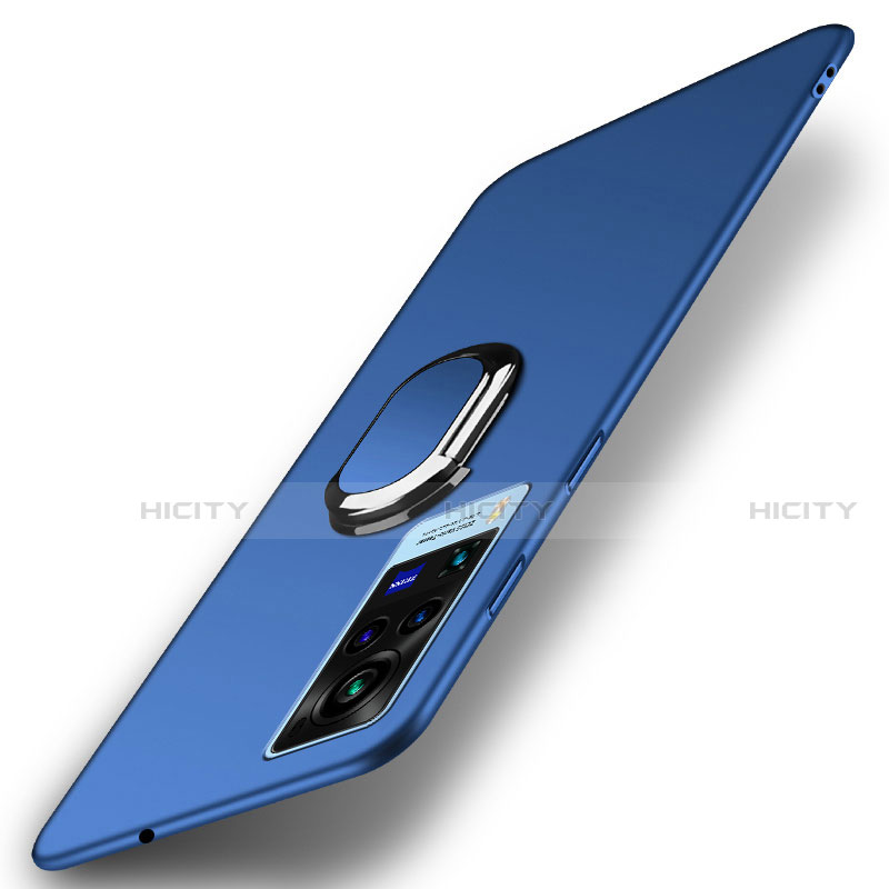 Custodia Plastica Rigida Cover Opaca con Magnetico Anello Supporto A01 per Vivo X60 Pro 5G Blu