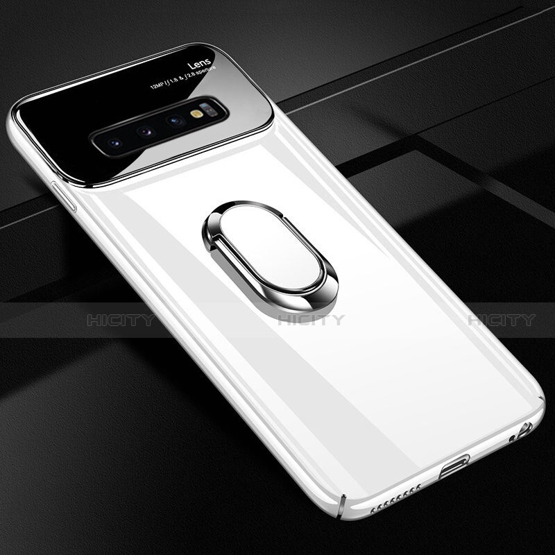 Custodia Plastica Rigida Cover Opaca con Magnetico Anello Supporto A02 per Samsung Galaxy S10 Bianco