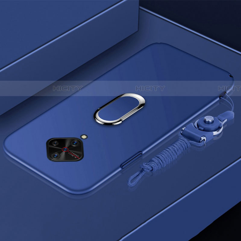 Custodia Plastica Rigida Cover Opaca con Magnetico Anello Supporto A02 per Vivo X50 Lite Blu