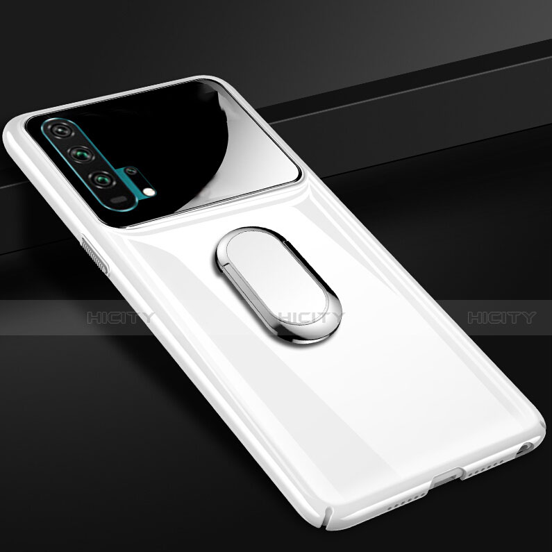 Custodia Plastica Rigida Cover Opaca con Magnetico Anello Supporto P01 per Huawei Honor 20 Pro Bianco