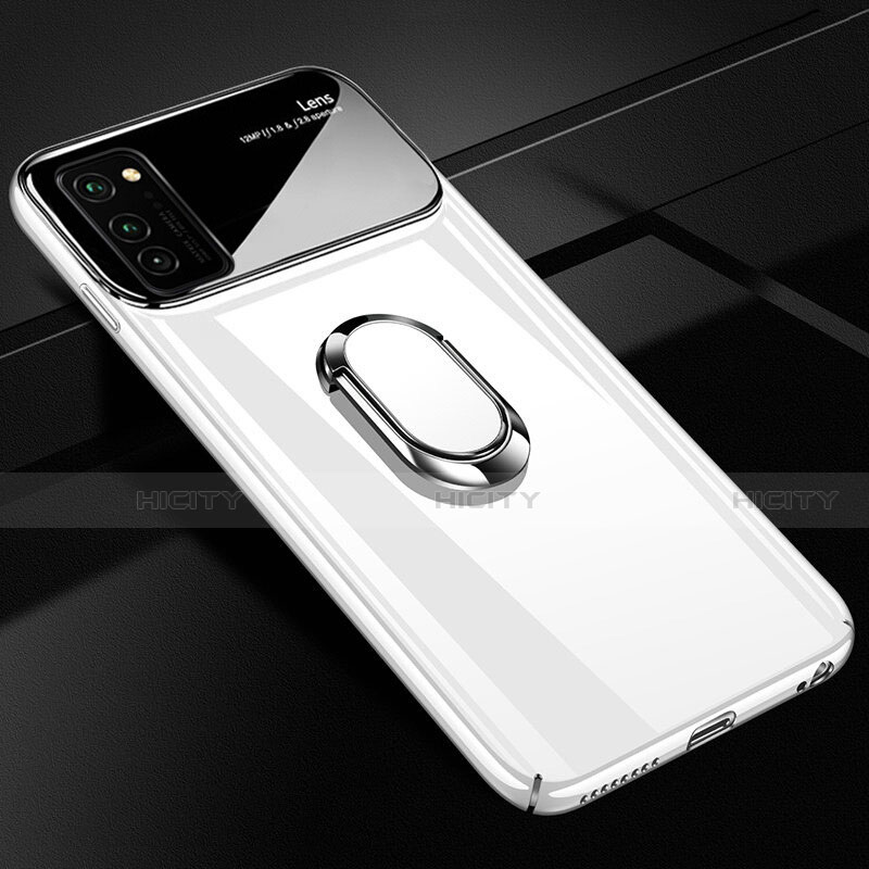 Custodia Plastica Rigida Cover Opaca con Magnetico Anello Supporto P01 per Huawei Honor V30 5G Bianco