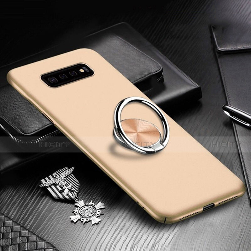 Custodia Plastica Rigida Cover Opaca con Magnetico Anello Supporto P01 per Samsung Galaxy S10 5G Oro