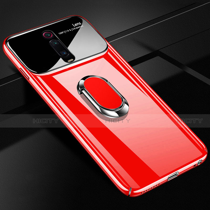Custodia Plastica Rigida Cover Opaca con Magnetico Anello Supporto P01 per Xiaomi Mi 9T Pro Rosso