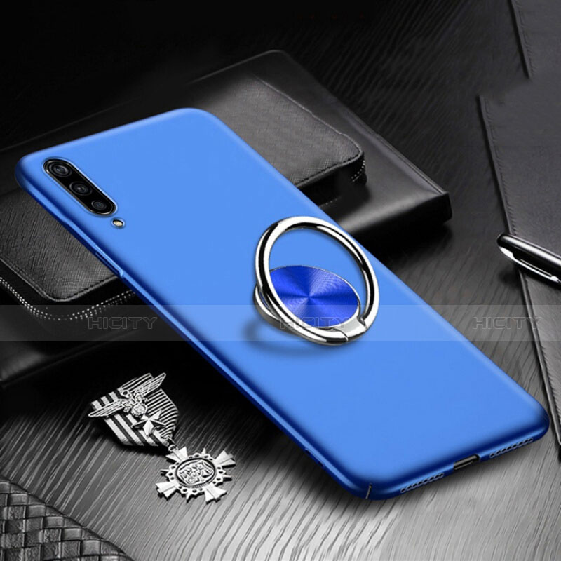 Custodia Plastica Rigida Cover Opaca con Magnetico Anello Supporto P01 per Xiaomi Mi A3 Blu