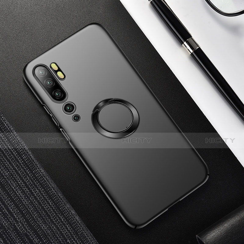 Custodia Plastica Rigida Cover Opaca con Magnetico Anello Supporto P01 per Xiaomi Mi Note 10 Pro Nero