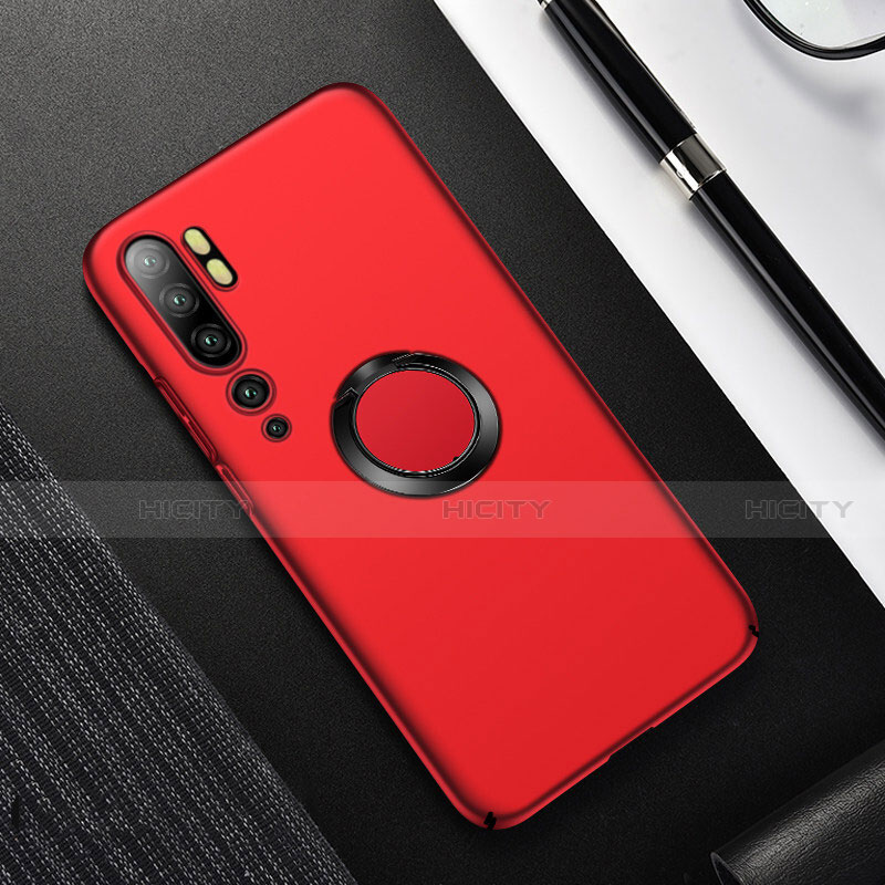 Custodia Plastica Rigida Cover Opaca con Magnetico Anello Supporto P01 per Xiaomi Mi Note 10 Rosso