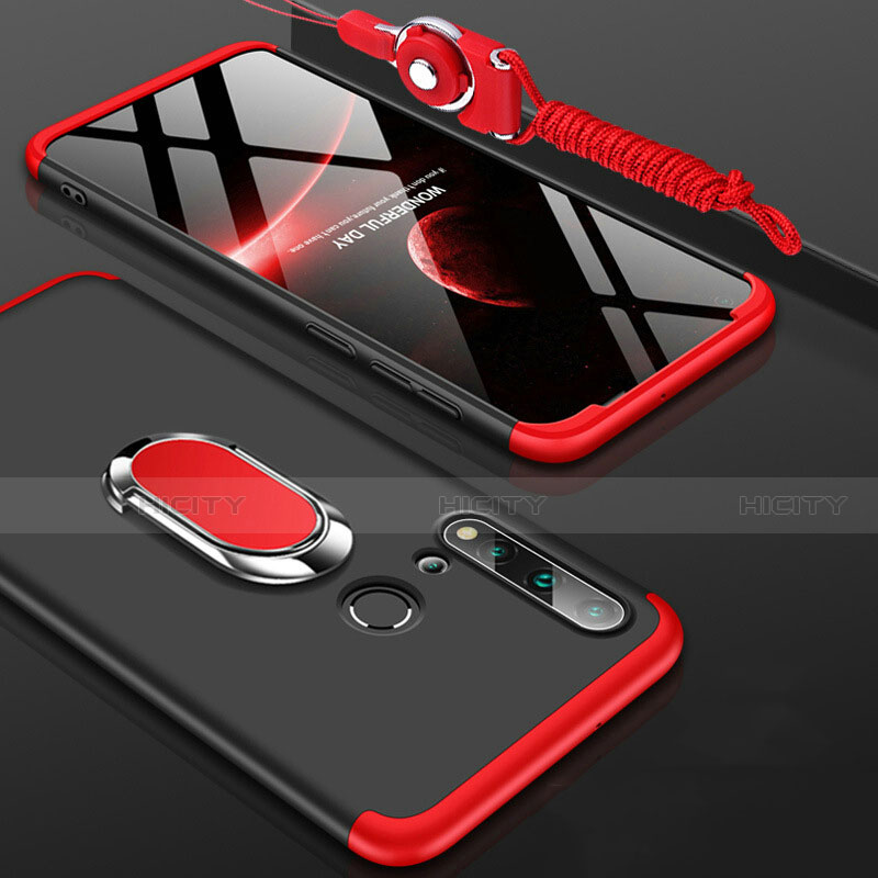 Custodia Plastica Rigida Cover Opaca con Magnetico Anello Supporto P02 per Huawei Nova 5i Rosso e Nero