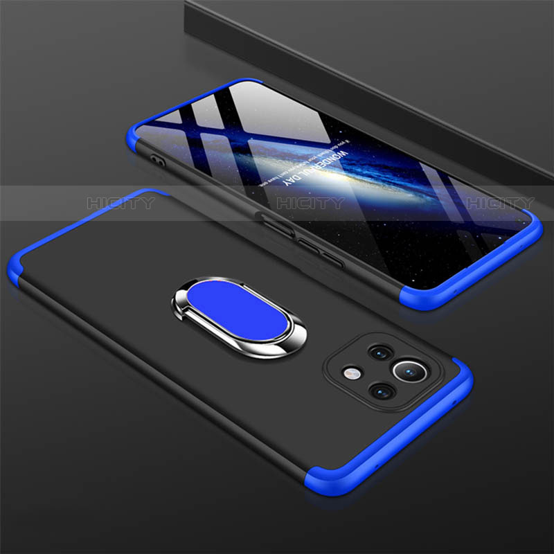 Custodia Plastica Rigida Cover Opaca con Magnetico Anello Supporto P02 per Xiaomi Mi 11 5G Blu e Nero