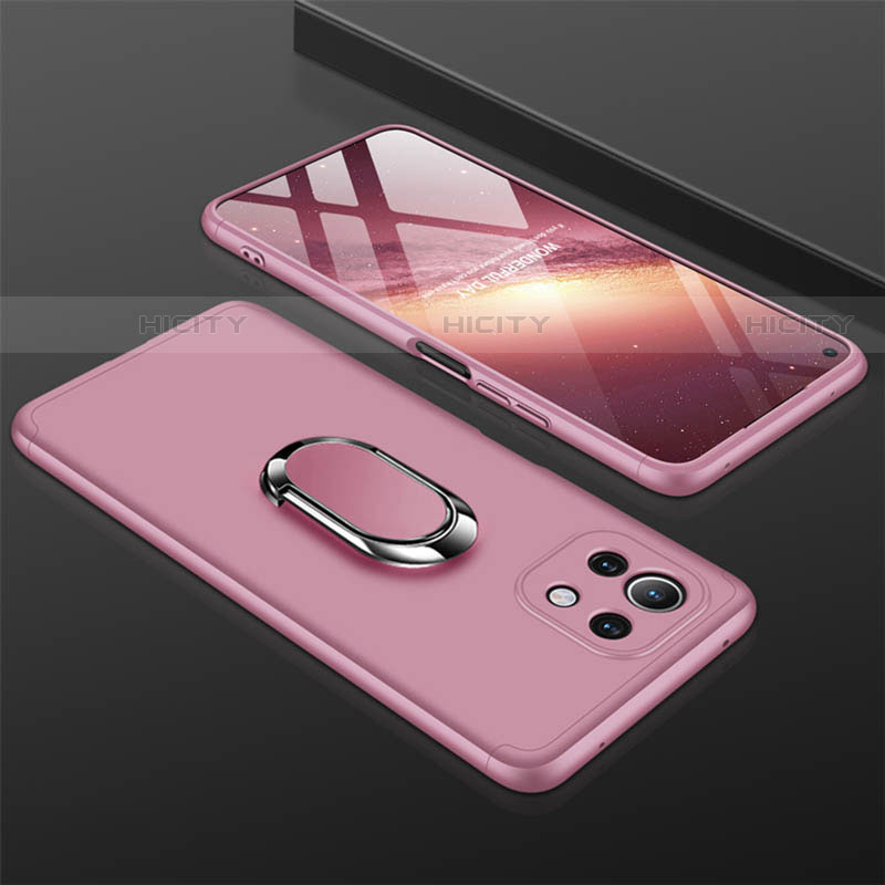 Custodia Plastica Rigida Cover Opaca con Magnetico Anello Supporto P02 per Xiaomi Mi 11 5G Oro Rosa