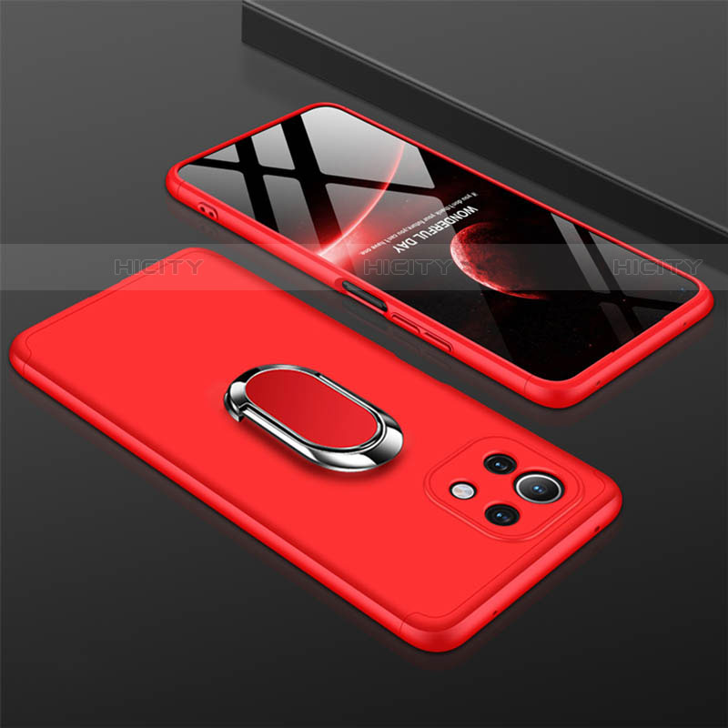 Custodia Plastica Rigida Cover Opaca con Magnetico Anello Supporto P02 per Xiaomi Mi 11 5G Rosso