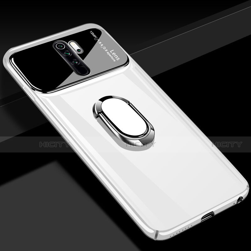 Custodia Plastica Rigida Cover Opaca con Magnetico Anello Supporto P02 per Xiaomi Redmi Note 8 Pro Bianco