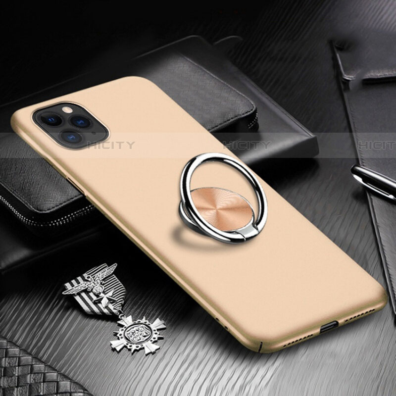 Custodia Plastica Rigida Cover Opaca con Magnetico Anello Supporto P03 per Apple iPhone 11 Pro Max Oro
