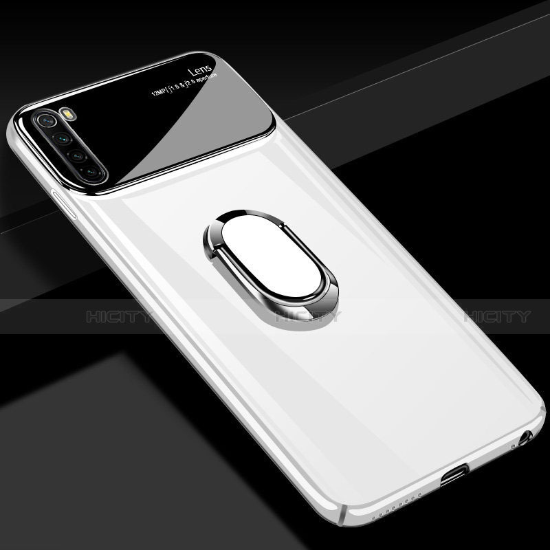 Custodia Plastica Rigida Cover Opaca con Magnetico Anello Supporto P03 per Xiaomi Redmi Note 8 Bianco