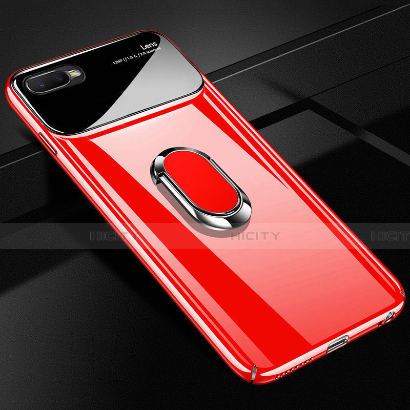 Custodia Plastica Rigida Cover Opaca con Magnetico Anello Supporto P04 per Oppo R15X Rosso