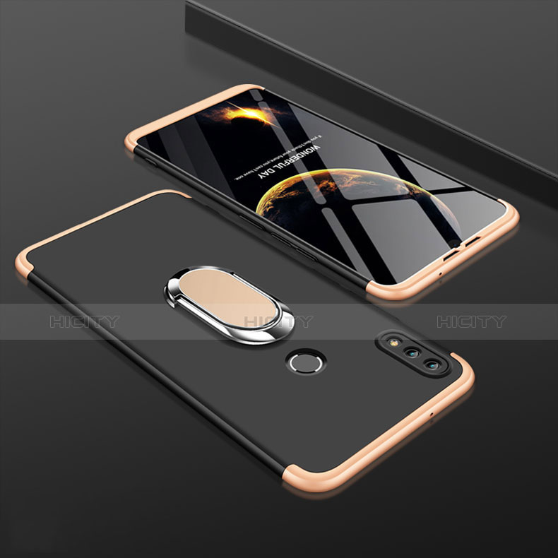 Custodia Plastica Rigida Cover Opaca Fronte e Retro 360 Gradi con Anello Supporto per Huawei Enjoy 9 Plus Oro e Nero