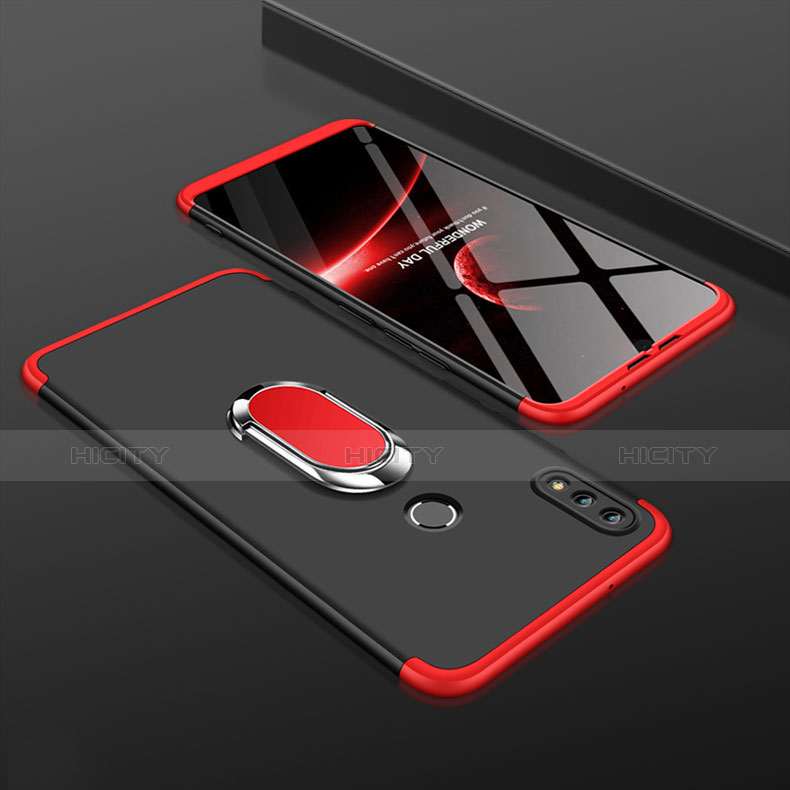Custodia Plastica Rigida Cover Opaca Fronte e Retro 360 Gradi con Anello Supporto per Huawei Enjoy 9 Plus Rosso e Nero